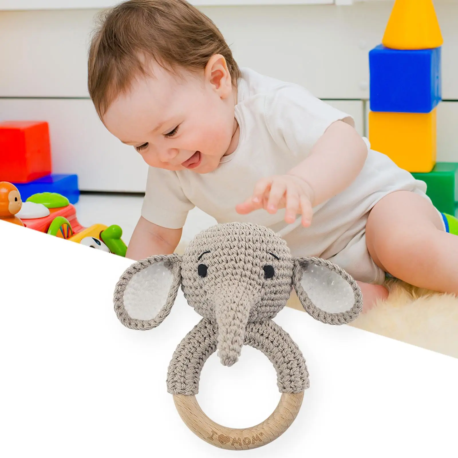 Toddlers Wooden Rattle Stroller Toys,Baby Grasping Toy Shower Gift,Fine Motor Learning,Crochet Baby Rattle, Baby Rattle