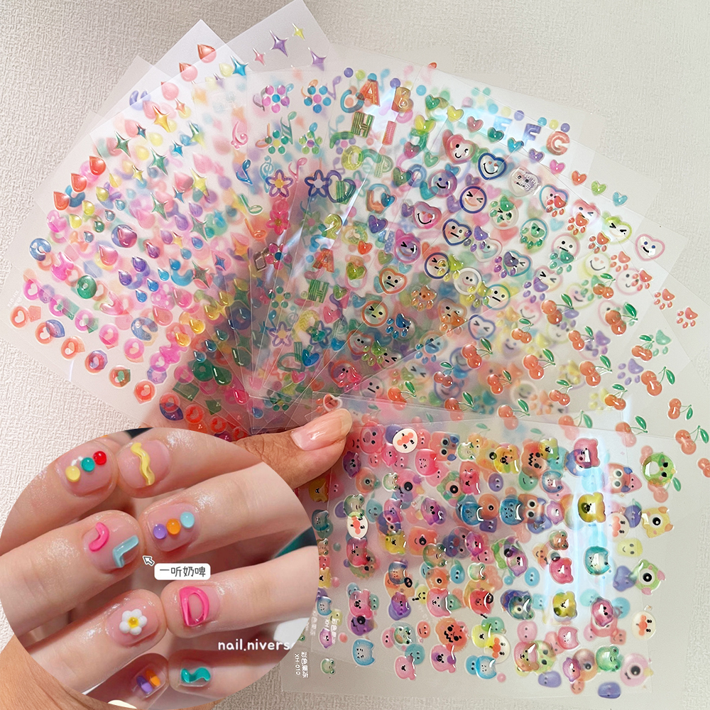 Best of 1PC 5D Cute Cartoon Colorful Jelly Bean Nail Art Sticker Rainbow Love Flower Line Slider Decal DIY Manicure Decoration Accessory Reviews & Tips