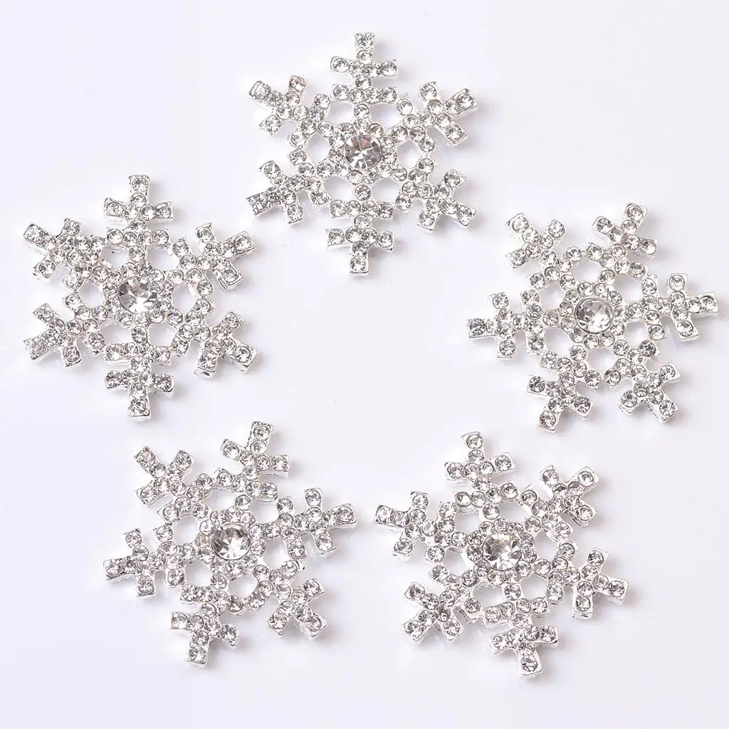 5 Pieces Clear Rhinestone Snowflake Shape Embellishments Flatback Buttons