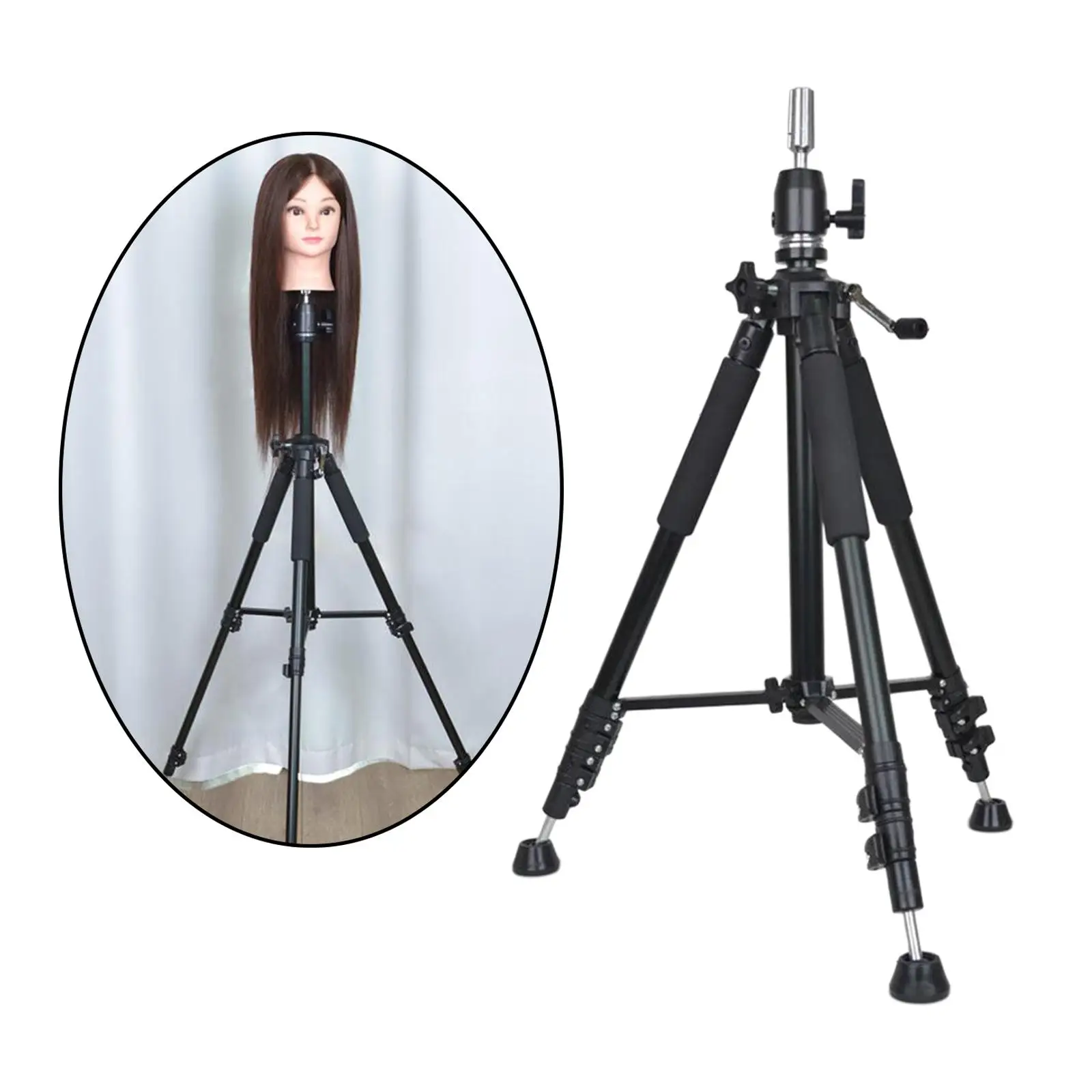 Wig Head Tripod Stand Mannequin Block Training Adjustable Height Styling Wig Holder Multifunction for Hairdressing Practice
