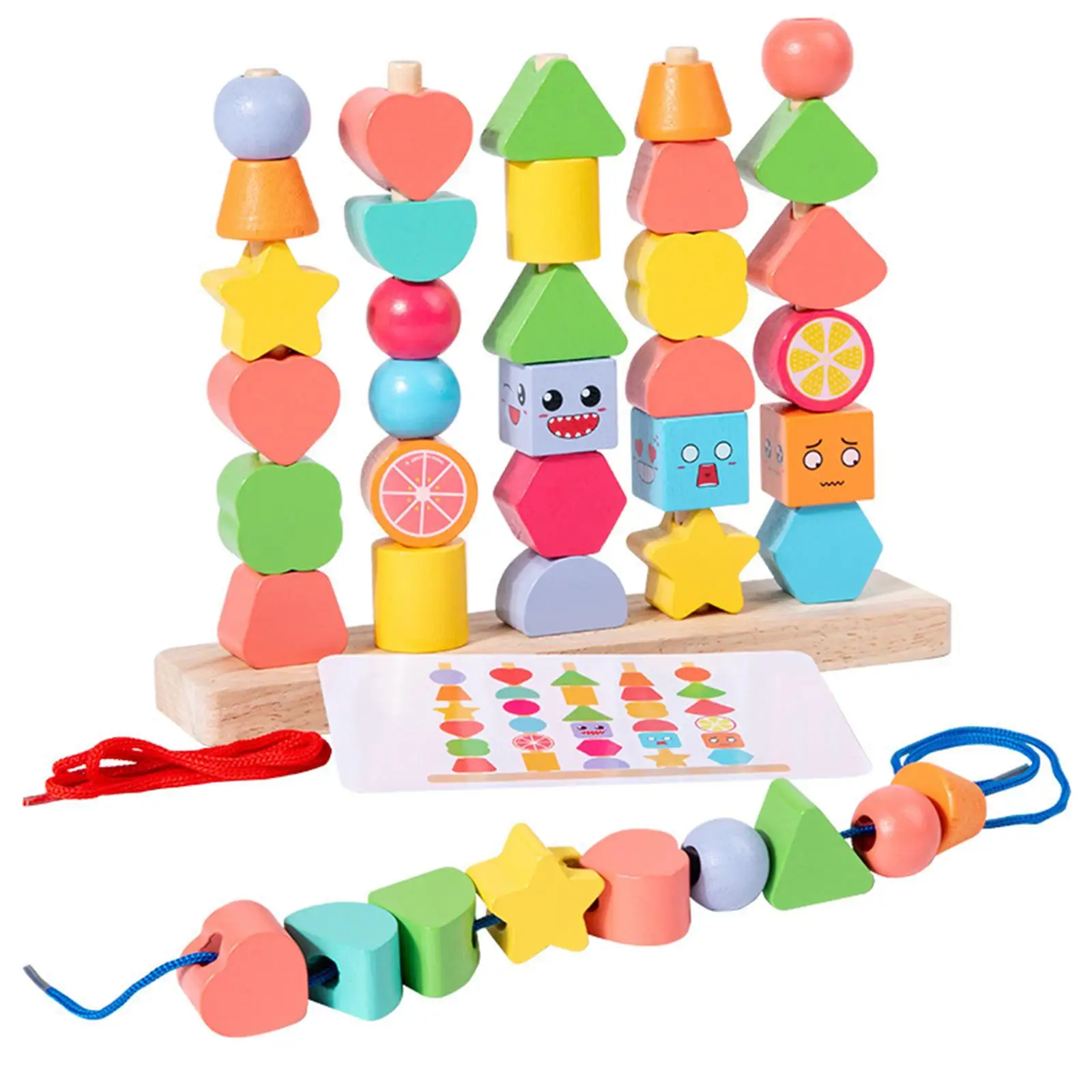 Wooden Beads Sequencing Toy Set Early Education Montessori Threading Toys Lacing Beads for Birthday Gift Children Kids Preschool