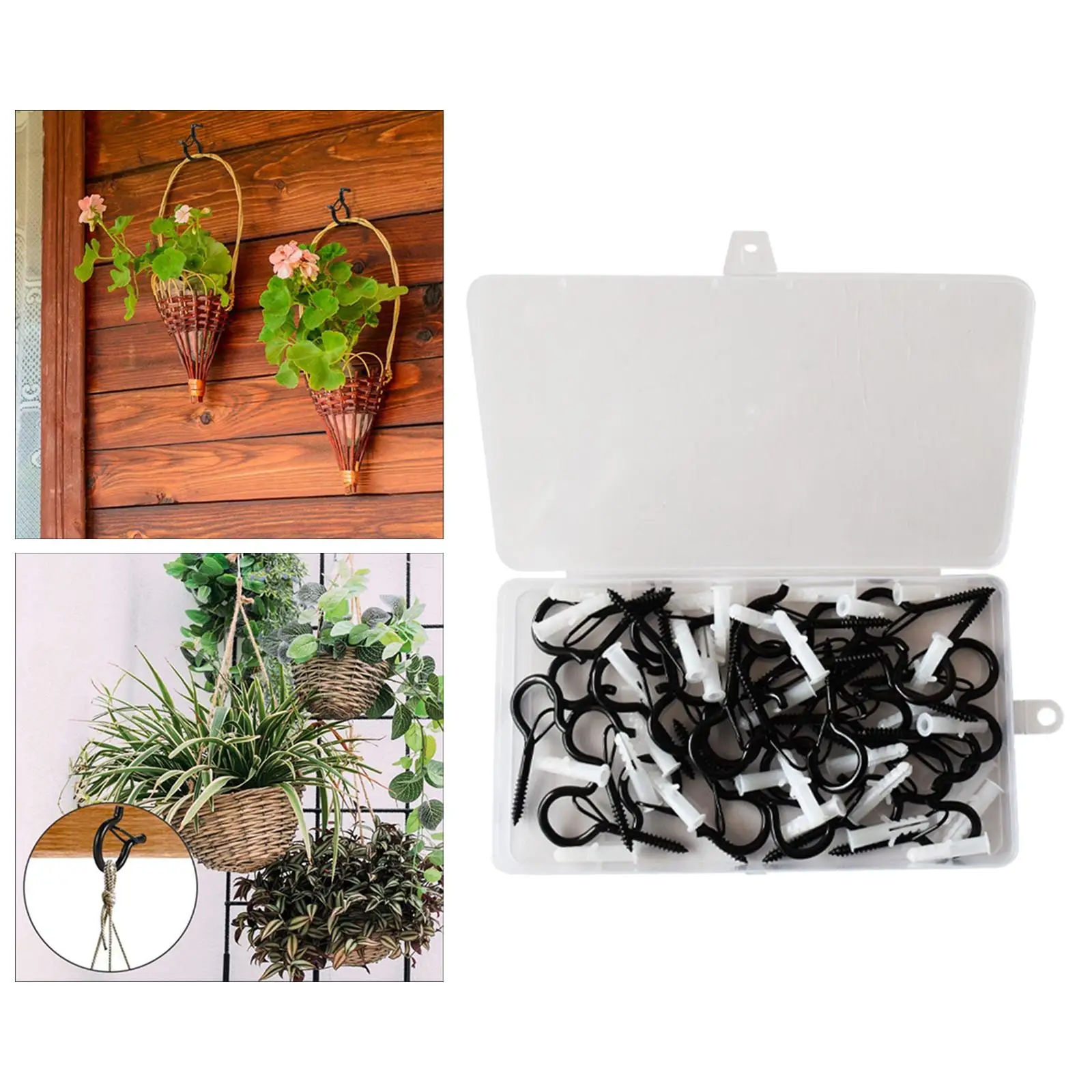 36Pcs Ceiling Q-Hanger Hooks Outdoor Windproof Home 2 Inches Screw Hanger for Party Wind Chimes Plants String Lights Black