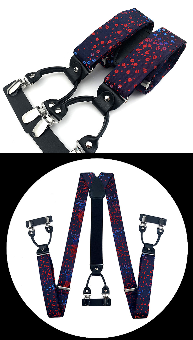 VEEKTIE Brand Suspender For Men 6 Snap Hooks Y-back Adjustable Jacquard Floral Check Shirts Paisley Yellow Blue Vintage Retro