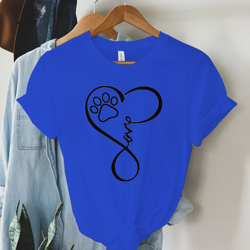T-shirt manches courtes pour femmes, vêtements d'été, joli dessin animé patte de chien, amour, cœur, imprimé graphique, ample, fille, Y2k, Love Heart532_voghion.com