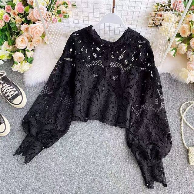 Tops Loose Sexy Hollow Design Long Sleeve Fashion Women Lace Blouses for  Daily Wear Female Tops Black S-L рубашка женская - AliExpress