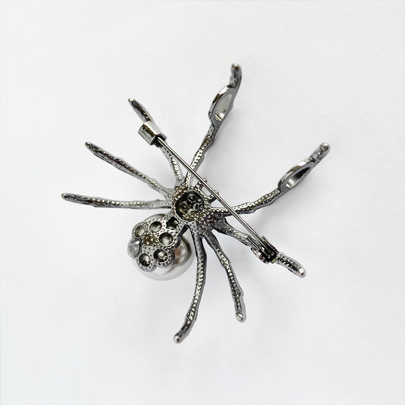 Punk Personalisierte Schwarze Perle Spinne Broschen Für Frauen Männer Kreative Kleidung Schal Zubehör Brosche Metall Pin Party Schmuck – Detail 5