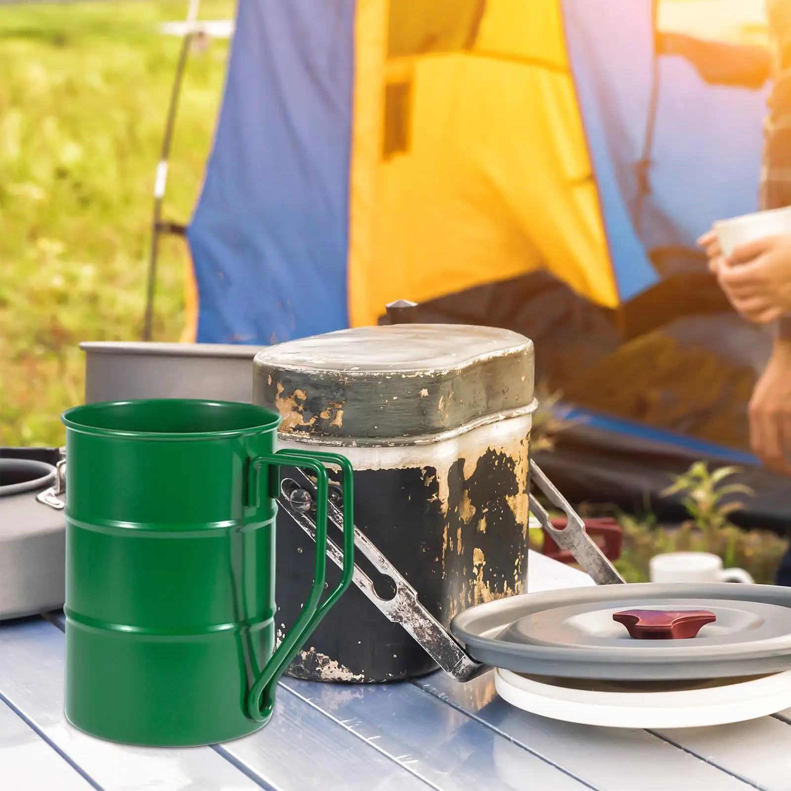Stainless Steel Camping Mug Drinkware Coffee Cup Reusable Retro Outdoor Camping Cup Coffee Mug for Picnic Hiking Outdoor Travel