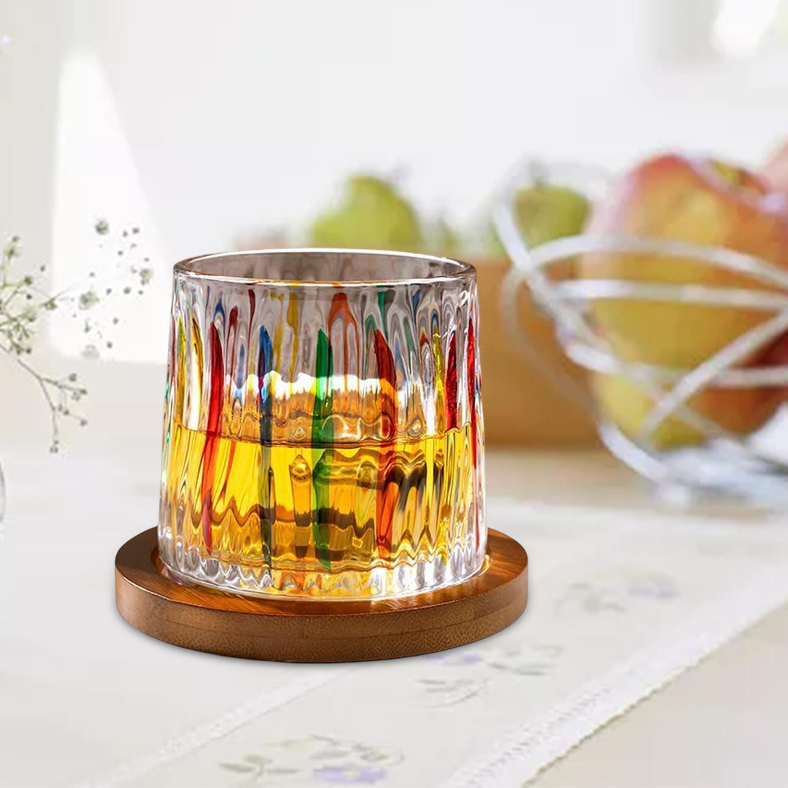 Hand Painted Crystal Cocktail Glass Cup Stemless Drinkware Thick Weighted Bottom for Bourbon Rum