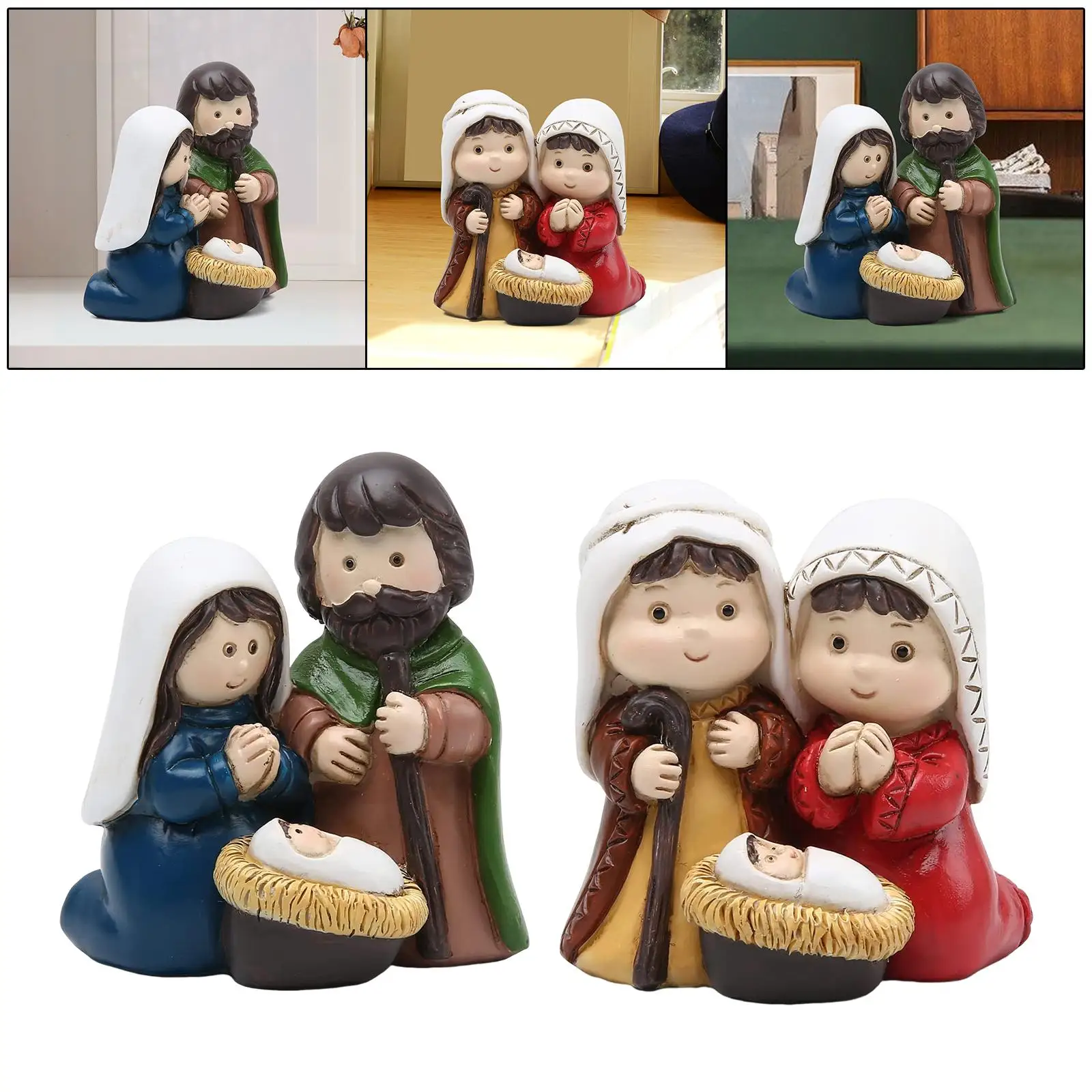Holy Family Figurine Home Indoor Decor Joseph Jesus Mary Crib Figurine Christmas Nativity Set Gift Resin for Table Living Room
