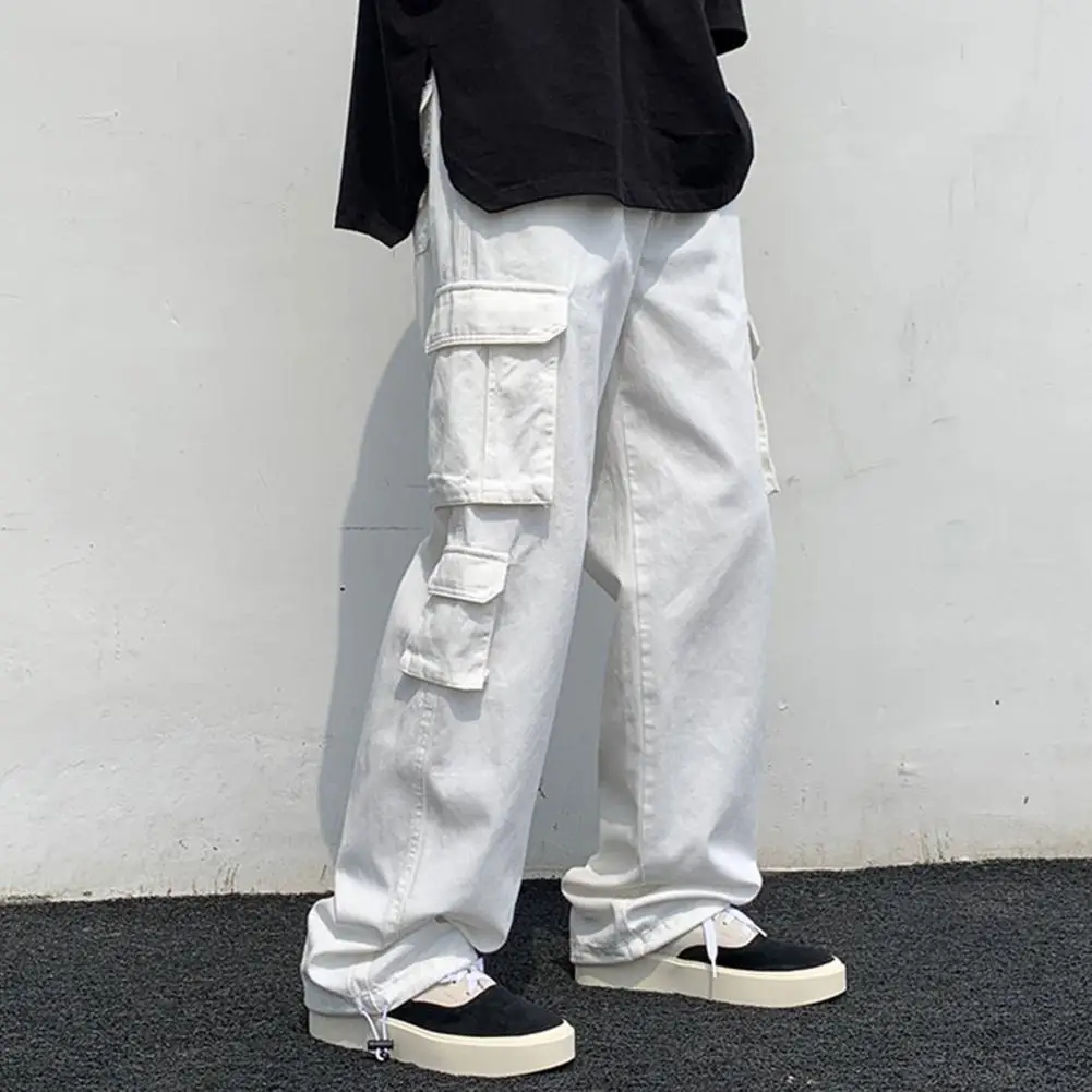 Брюки-карго мужские повседневные, свободные прямые штаны с широкимиштанинами, в стиле хип-хоп, с карманами, черные белые