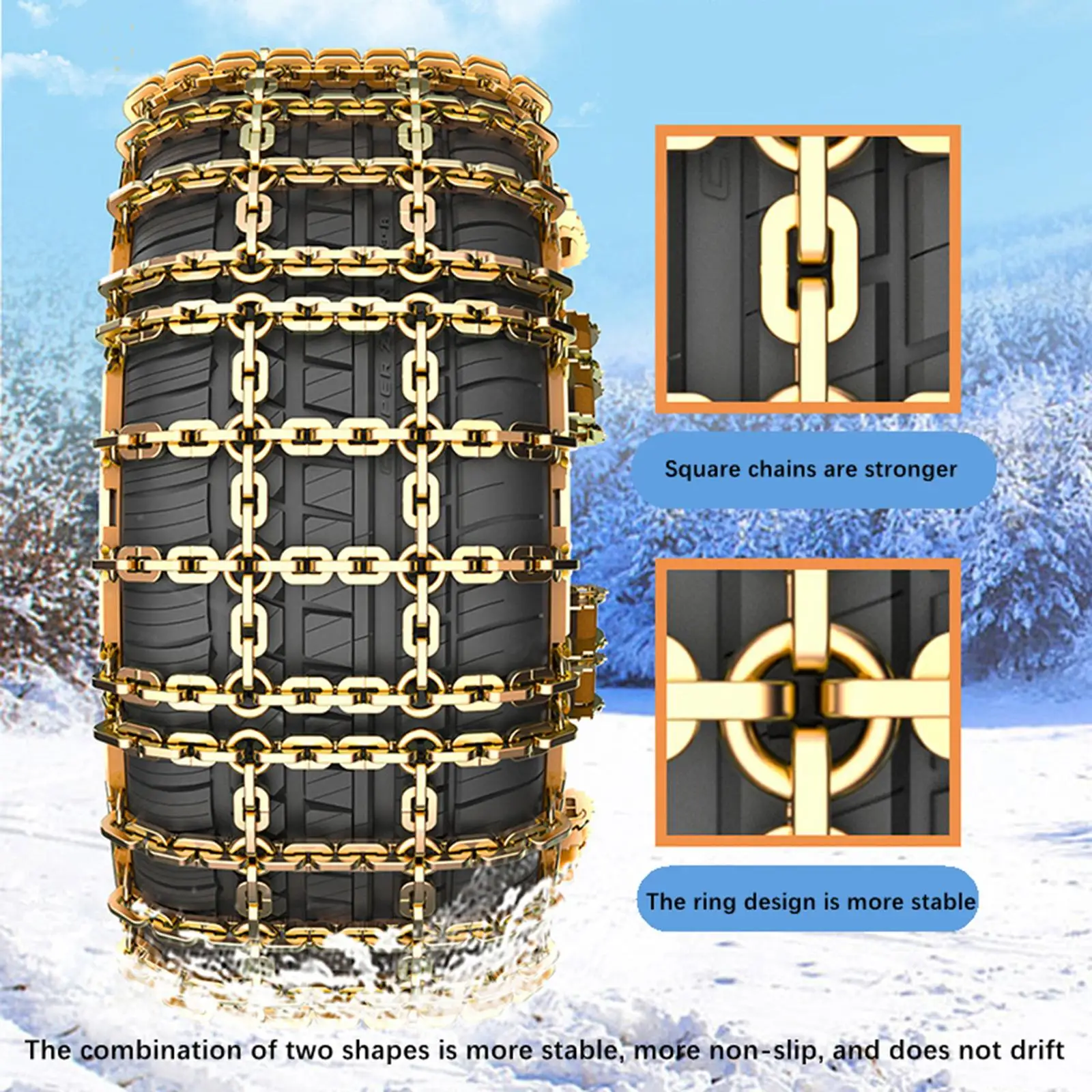 Snow Chain Reusable Car Tire Chain Snow and Ice for Cars Pickups Trucks