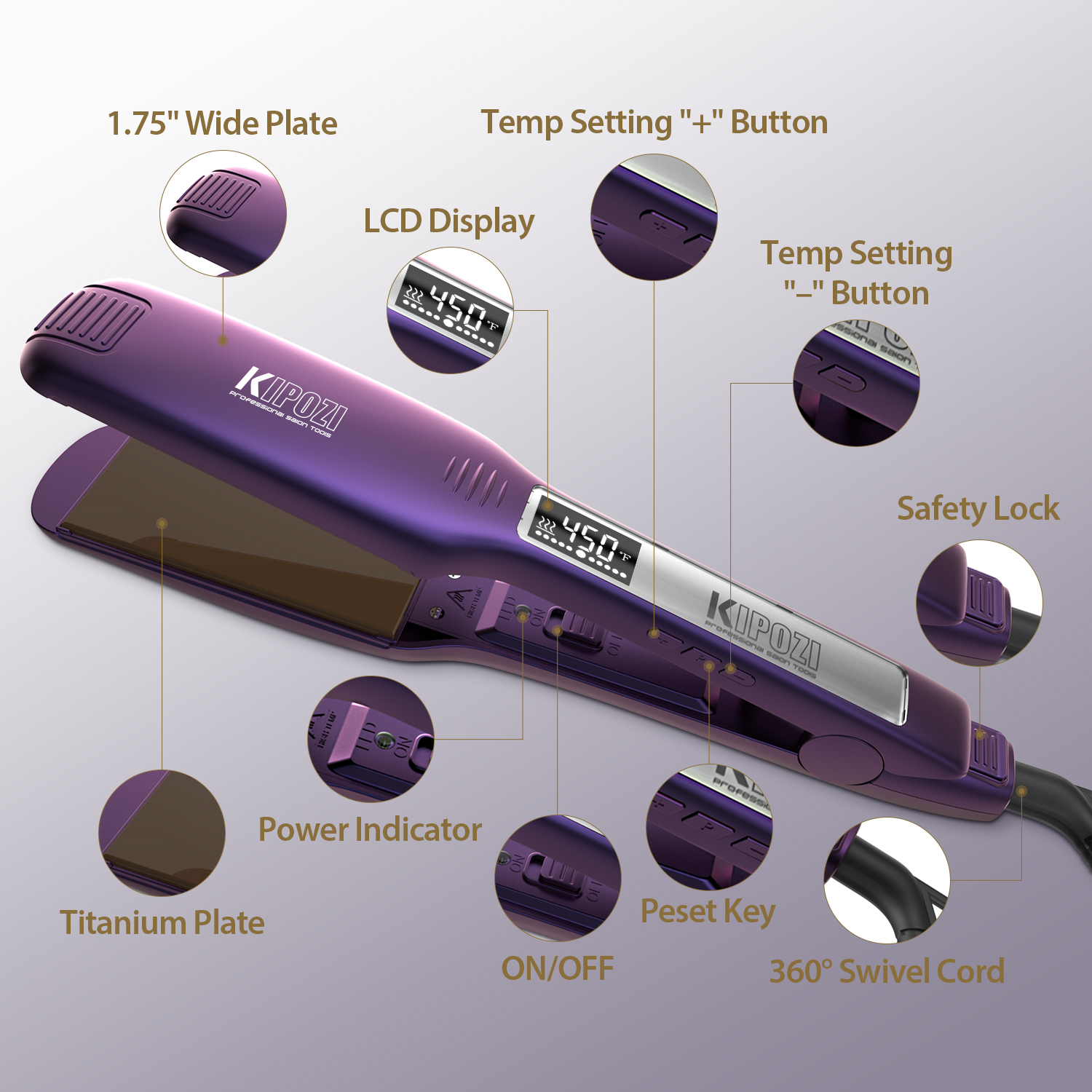 Best of KIPOZI KP-139 Professional Hair Straightener Fast Heat Smart Timer Flat Iron With LCD Display Curling And Straightening Salon Reviews & Tips - Image 3