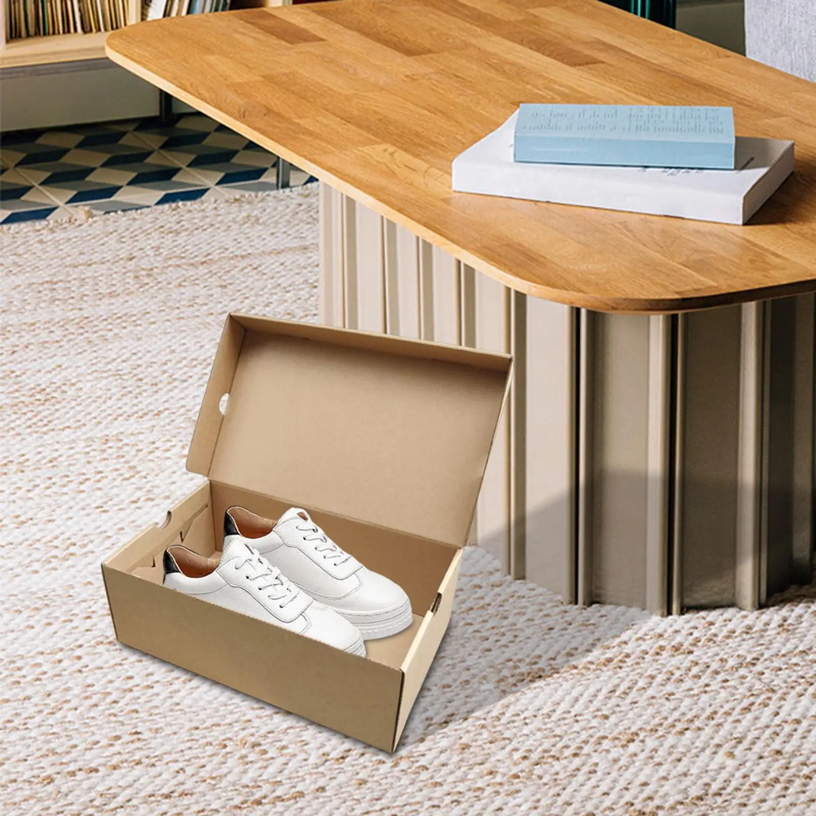 Kraft Paper Shoe Storage Box Shoes Case Dustproof Assemblable Shoes Organizer for Home Bedroom Closets and Entryway