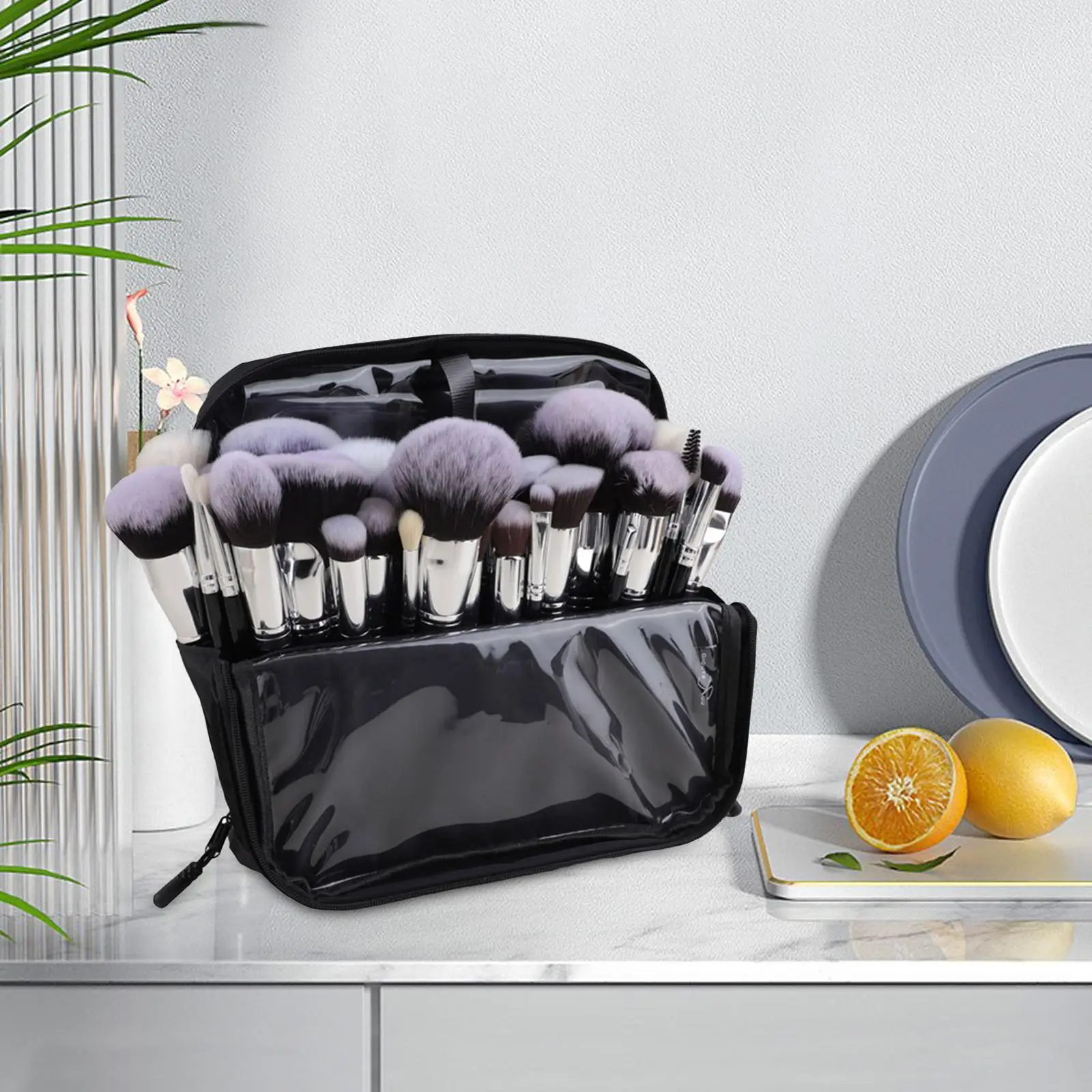 Makeup Brush Organzier Bag Foldable Stand up Durable Zipper Large Cosmetic Bag for Cleaning Brushes Makeup Artists