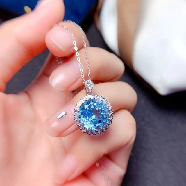 Striking Blue Topaz vintage facet cheapest cut statement pendant