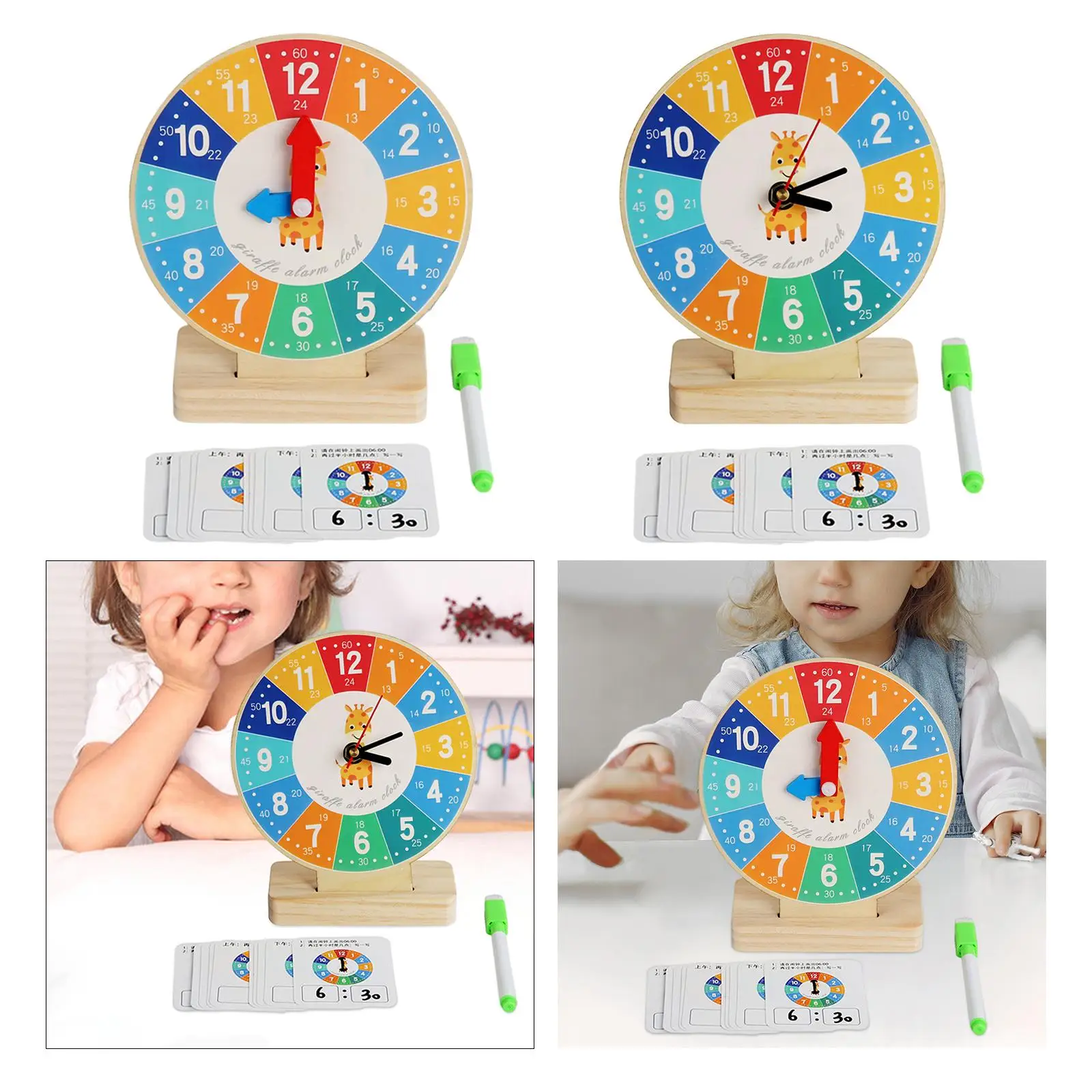 Wooden Clock Toy Teaching Clocks for Kids for Teaching Aids for 3 4 5 Year Old