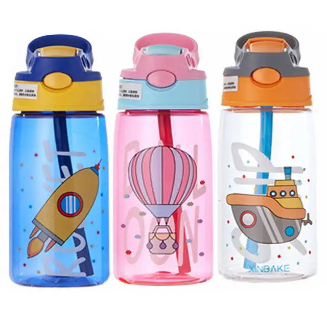 480ml Water Bottle Cartoon Design Cap Cruise Ship Print Balloon Pattern  Leakproof Plastic Children Drink Bottle for School