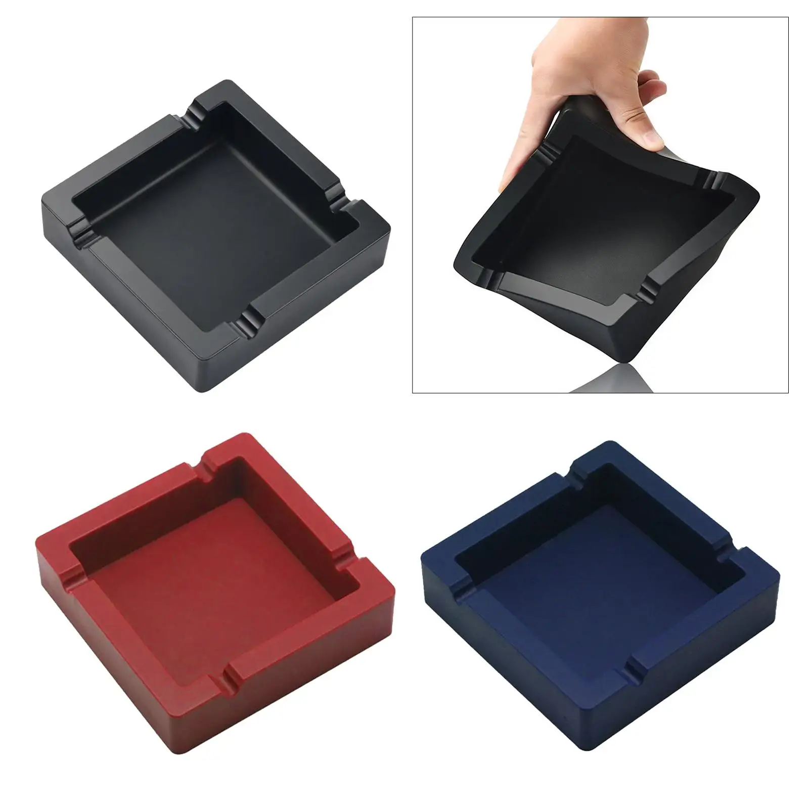 Portable Silicone Ashtray Cigar Cigarette Rest Soft 4 Dual-Use Grooves Heat Resistant Cigar Ashtray for Desktop Patio Decoration