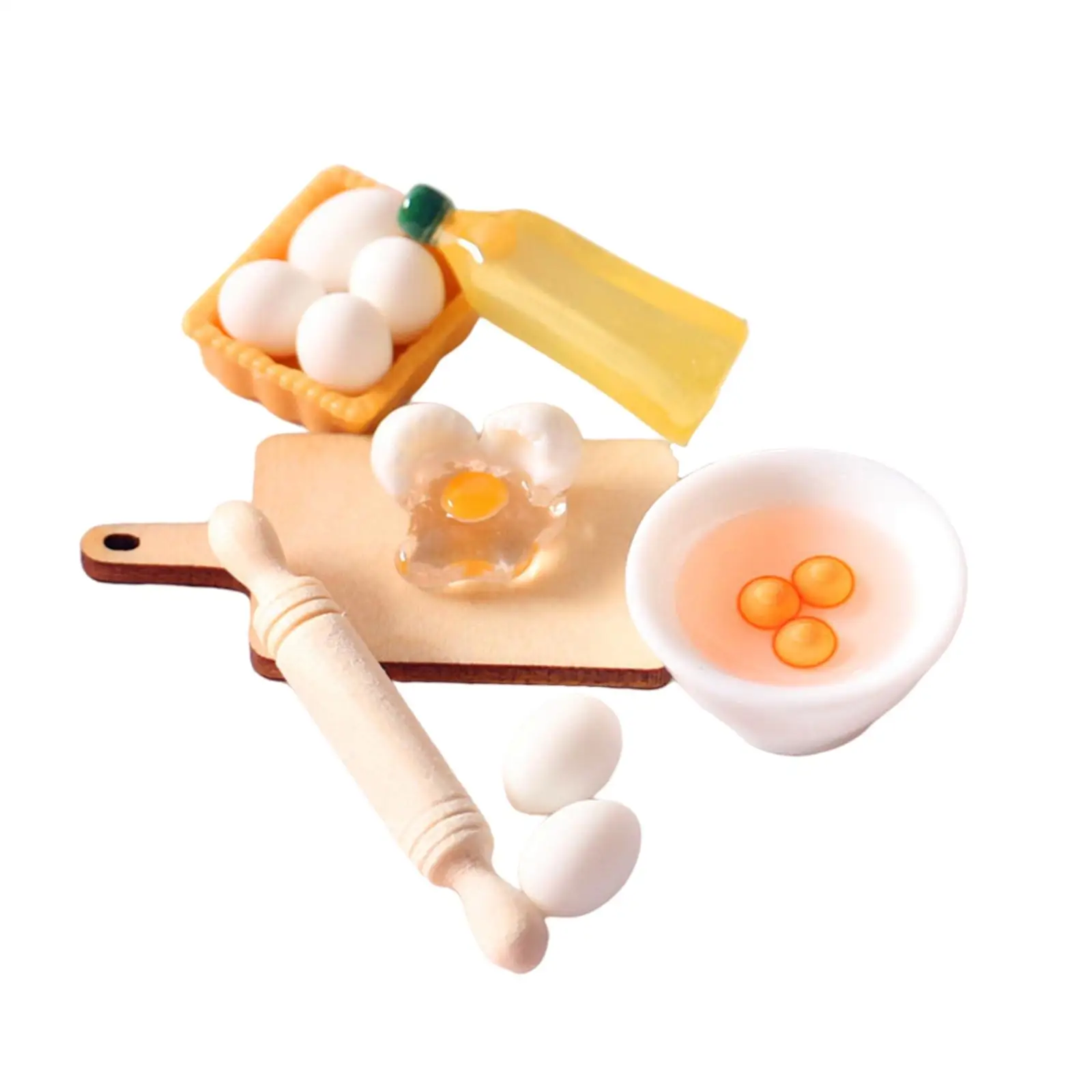 1:12 Miniature Rolling Pin Egg Set Doll House Accessories Kitchen Furniture