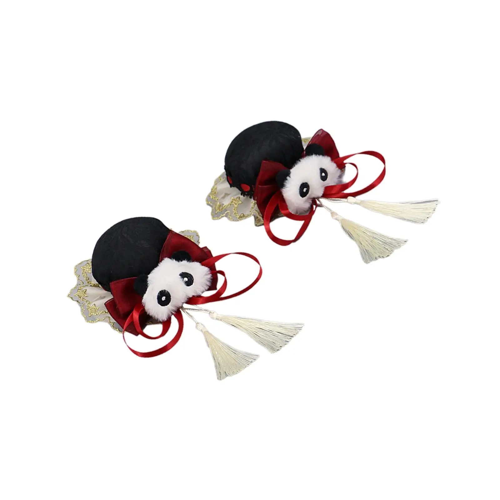 2x Chinese Style Hair Clips Panda Barrette Tassel Snap Hairpins for Hanfu Bridal