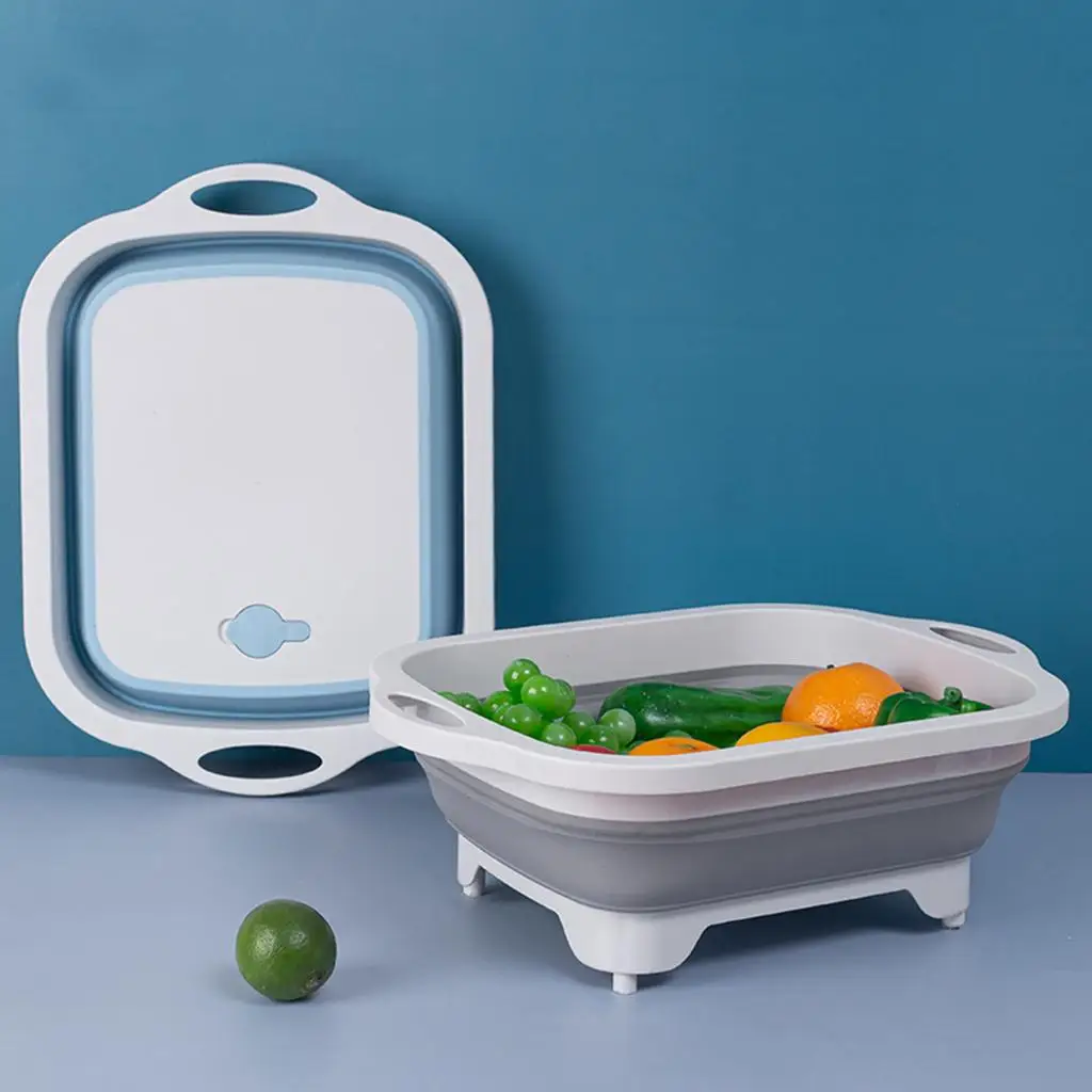 Foldable - Fruit Washing Camping Sink with Emptying Plug-Foldable Multi-function Kitchen Silicone Basin