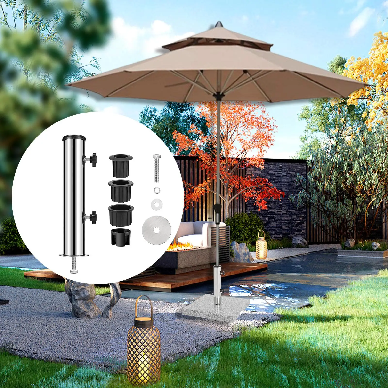 Umbrella Stand Tube Patio Steel Deck for Lawn Summer Beach Backyard Balcony Pontoons