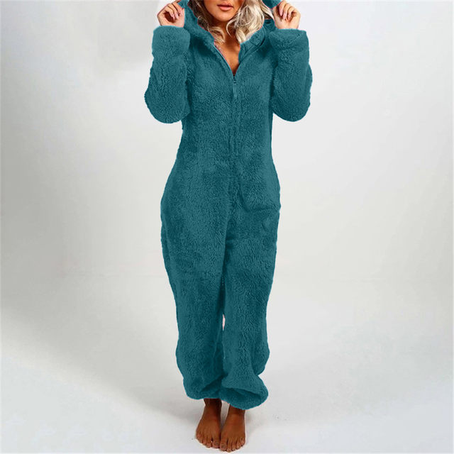 Plus Size 5XL Onesies Fleece Pajamas for Women Winter Overalls Cute Cat Ears Hooded Jumpsuit Sleepwear Homewear Pijama Pyjamas AliExpress