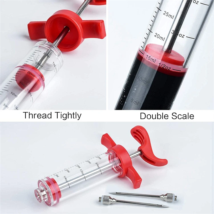 Meat Injector Syringe With 3 Marinade Injector Needles for BBQ Grill Turkey Injector Kit Marinade Flavor Injector
