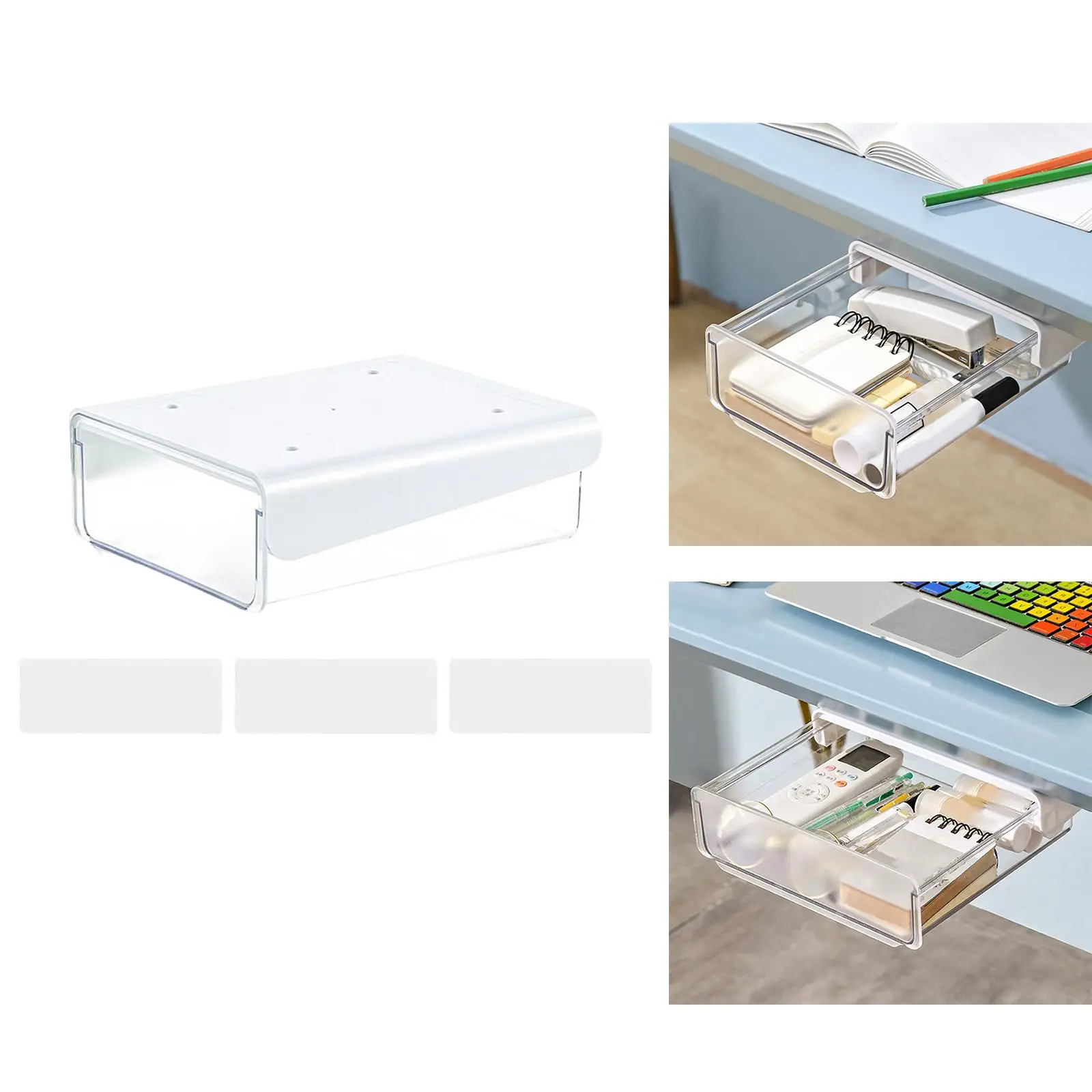Self Adhesive Below Desk Drawer, Slide Out Office Supplies Hidden Organizer for Dormitory Bathroom Office Desk Workspace School