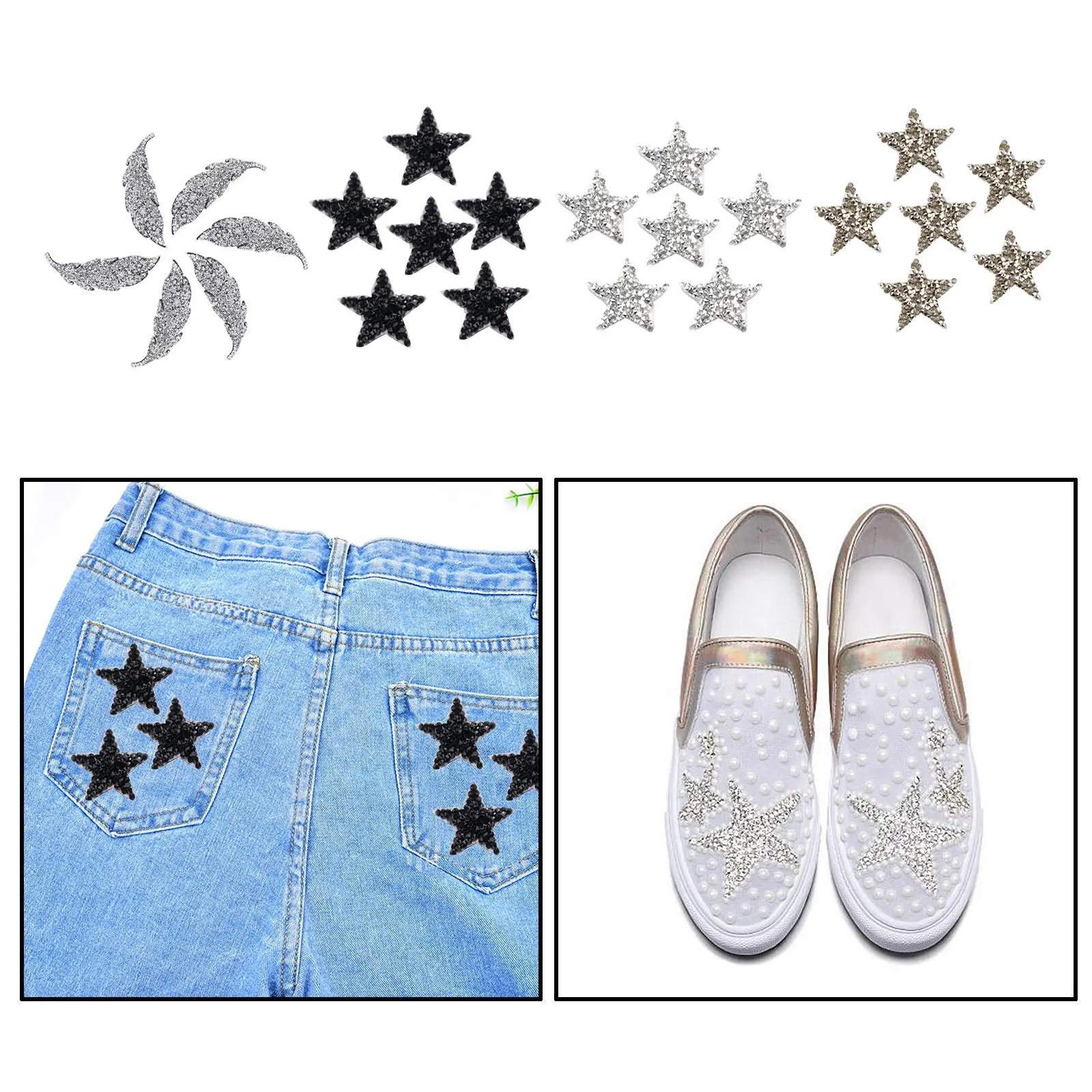 6 pcs Star Patches Rhinestone  Applique Patches Adhesive Stick for Clothing Sticker Badge  for Clothes Bag Pants Cellphone