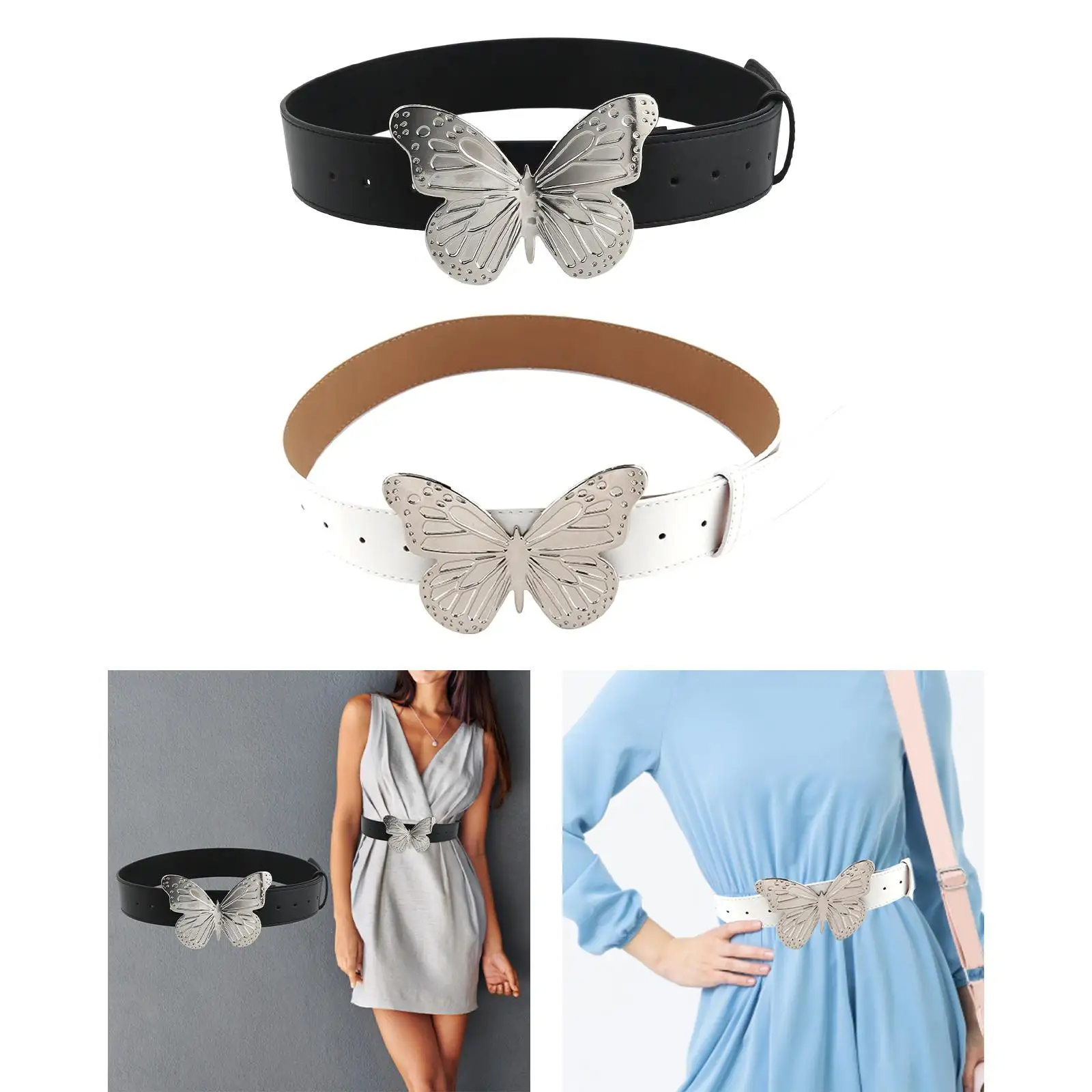 PU Leather Women Belts with Butterfly Buckle Ladies Waist Belt for Ladies