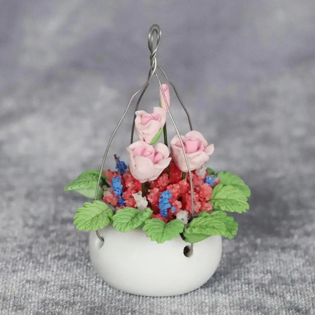 1/12 Scale Dollhouse Potted Plant Hanging Basket Furniture Handmade Kid`s Pretend Toys Life Scenes Decor Accessories Gifts