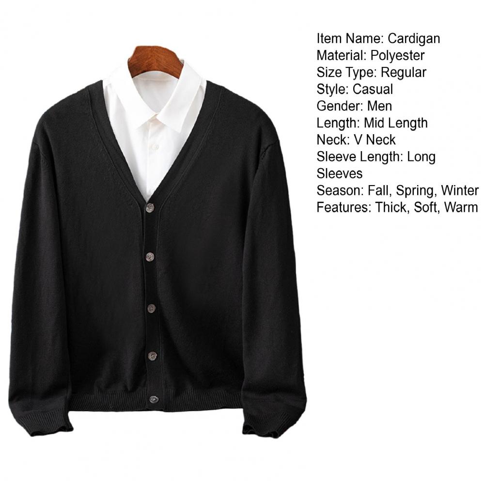 Description Picture 3 of itemCozy Comfortable Cardigan Knitted V-neck Cardigan Men's V Neck Cardigan Sweater Coat with Single-breasted Buttons Solid for Fall