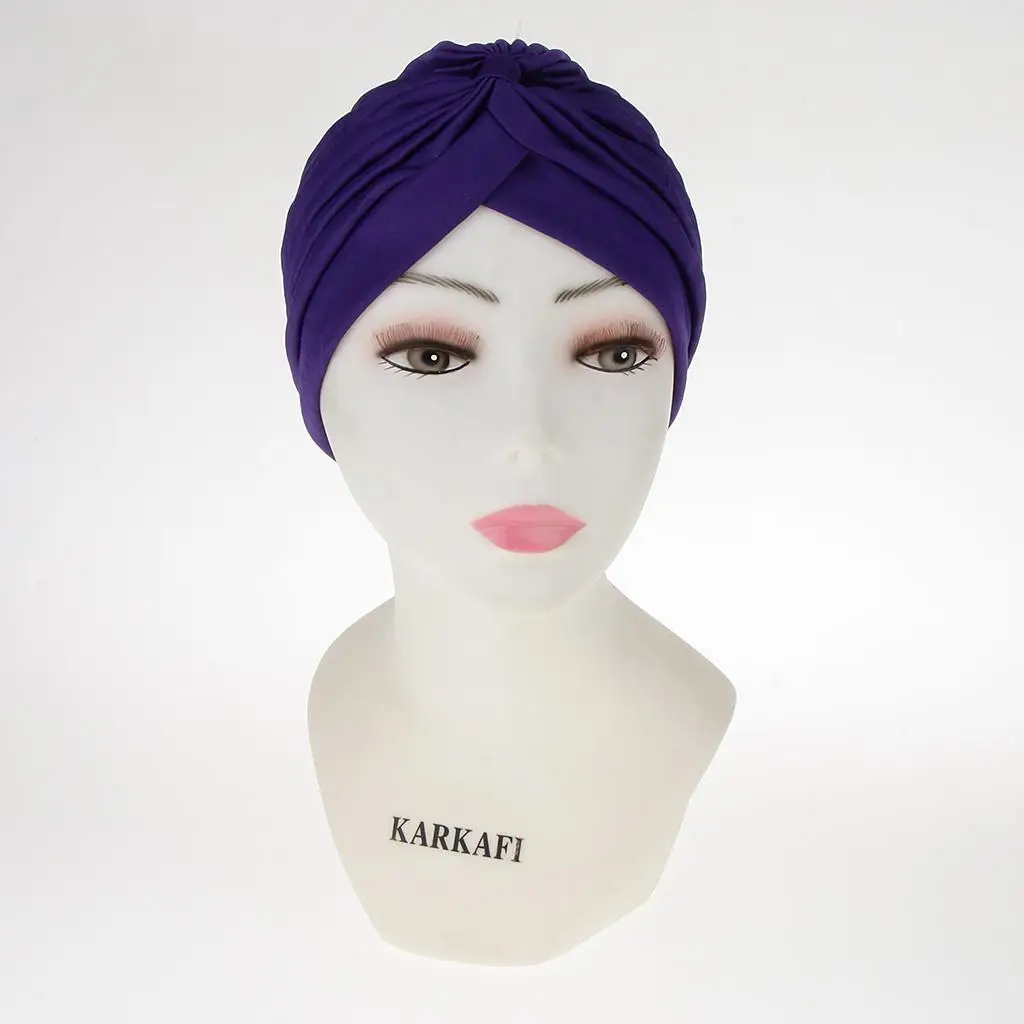 Ladies Womens Stretchy Turban Hat Head Wrap Chemo Bandana Hijab Pleated Cap