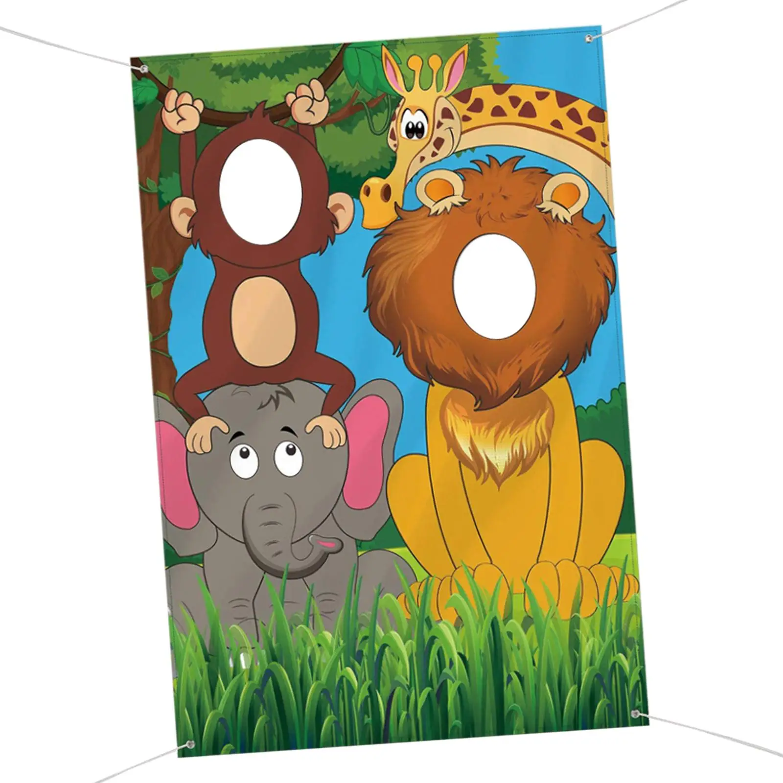 Wild Animals Face in Hole Game Backdrop Door Banner with Zoo Animals Elements Jungle Atmosphere Durable Family Playtime Birthday
