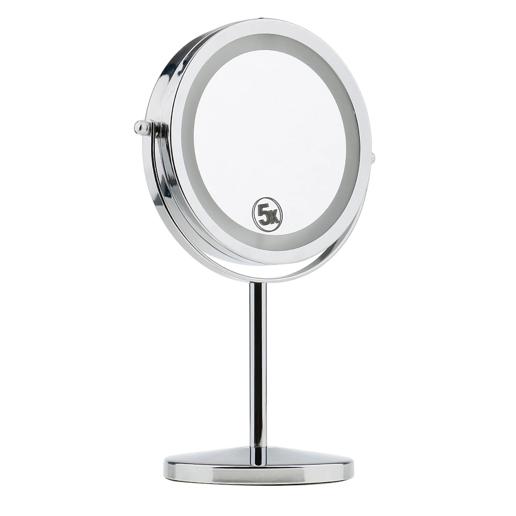 Double Side Desktop  Mirror LED Lighted 5x Magnifying Stand Cosmetic Mirror