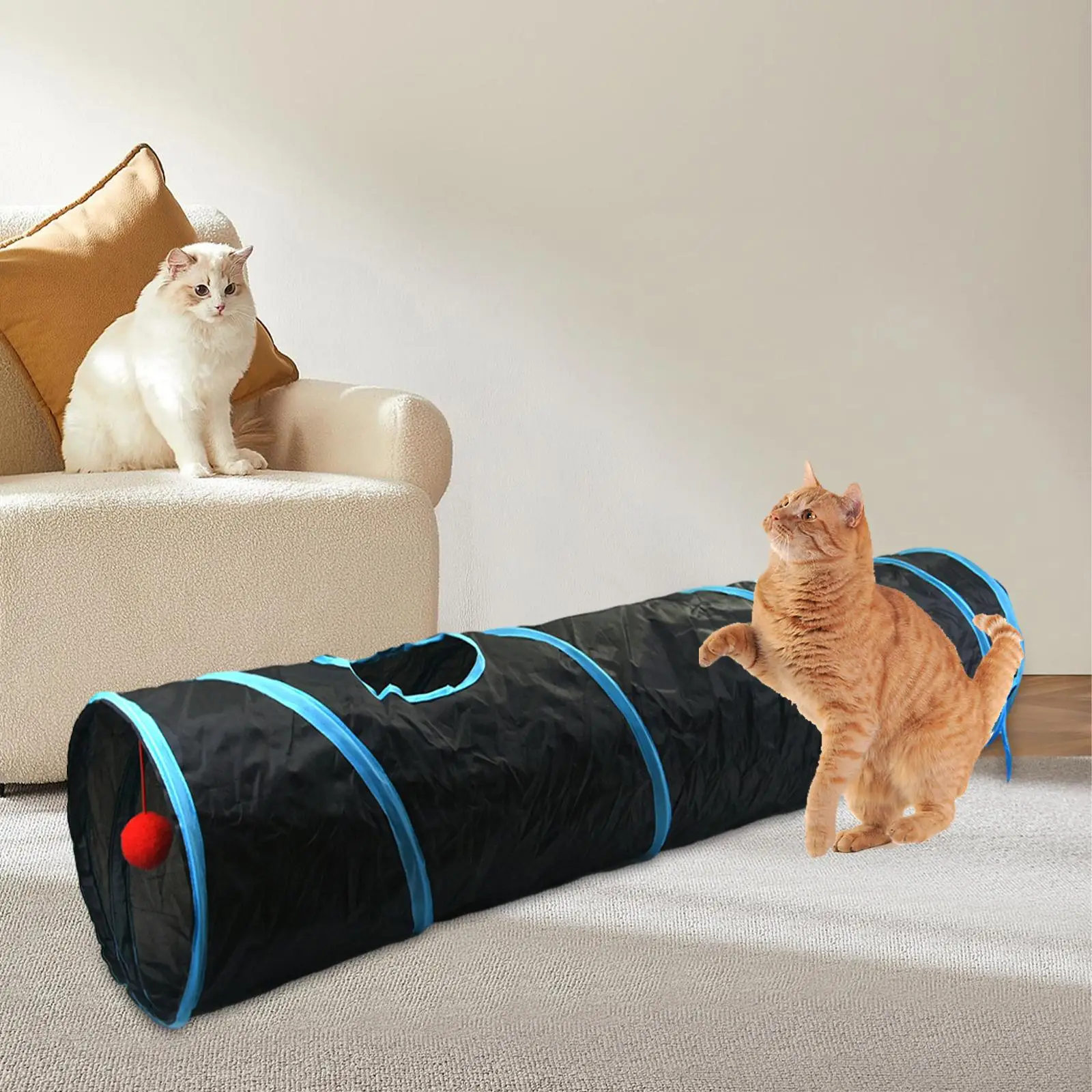 Cat Tunnel Crinkle with 1 Play Ball Agility Trainer Collapsible Play Tent Pet Crawl Tube for Rabbits Puppy Small Dog