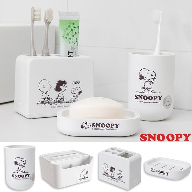 Snoopy 2024 Peanuts Ceramic Bathroom Soap Dish, Dispenser, Tray, Toothbrush Holder