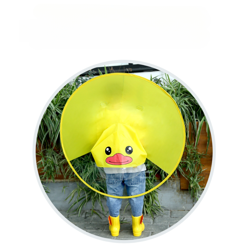 Description Picture 4 of itemCreative Kids Rain Cover Cute Cartoon Duck UFO Children's Raincoat Boys And Girls Umbrella Hat Windproof Poncho Rain Gear Hot
