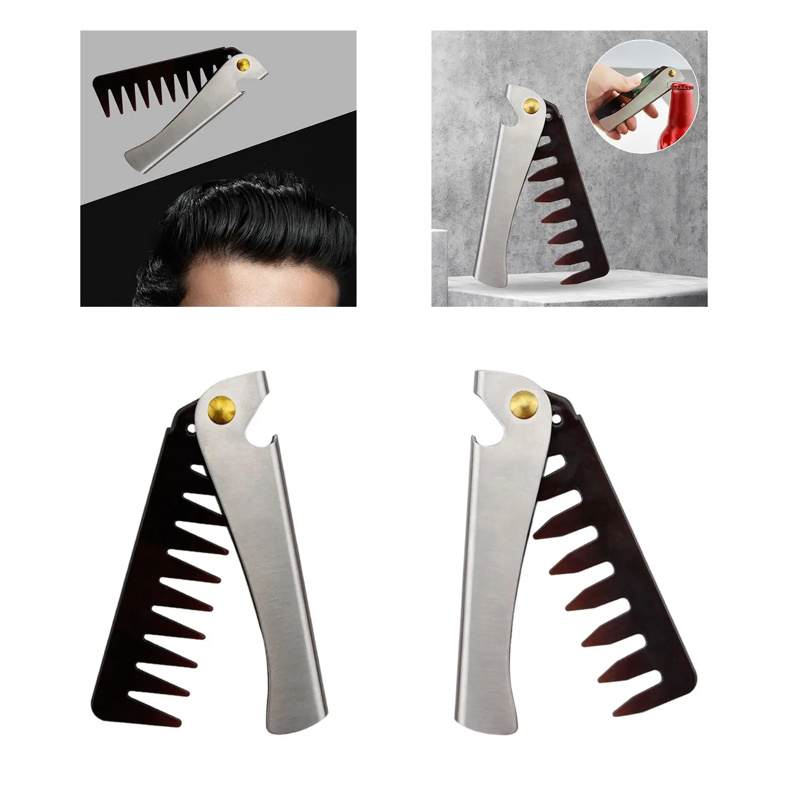 Portable Folding Beard Comb for Men Grooming Combing Hair Stainless Steel Pocket Comb for Stylists Home Use Travel
