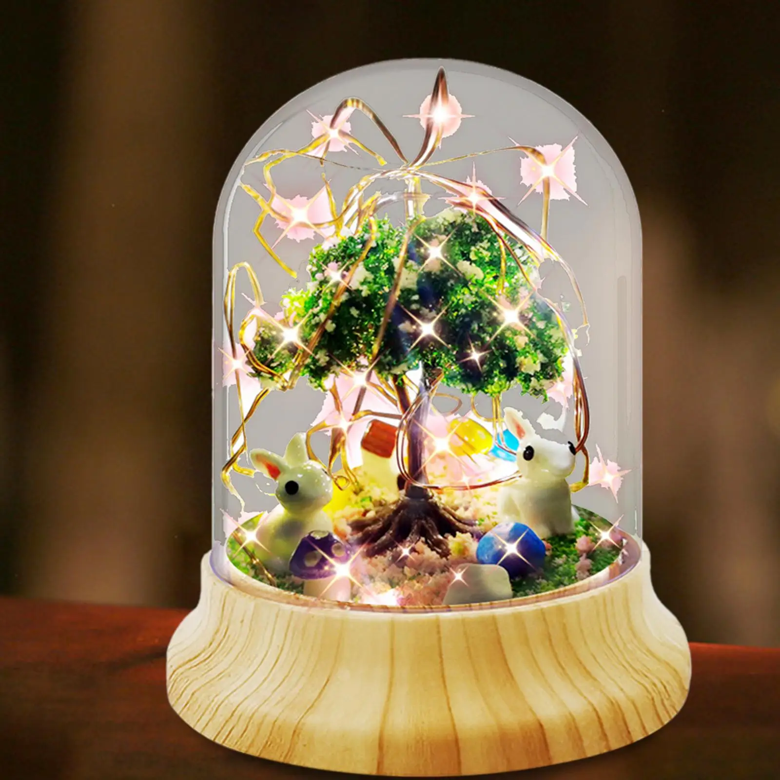 DIY Rabbit Night Light Materials Romantic Bunny Lamp Lighting Decorative Micro Landscape for Baby Room Desktop Bedroom Decor