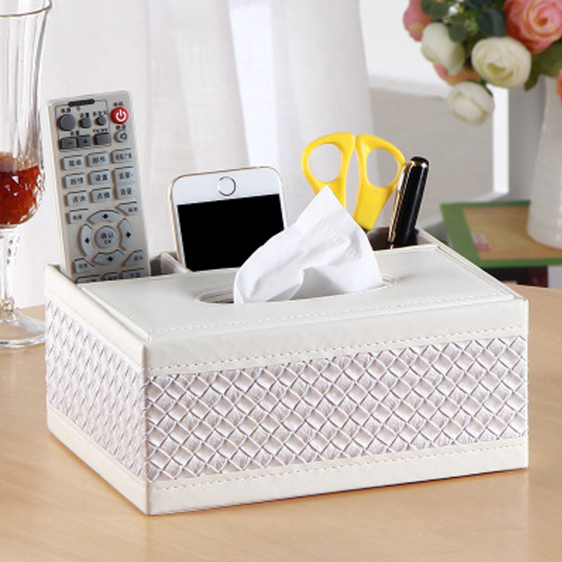 Description Picture 4 of itemPU Leather Tissue Box Cover Desk Makeup Cosmetic Organizer Remote Controller Phone Holder Home Office Tissue Paper Napkin Holder