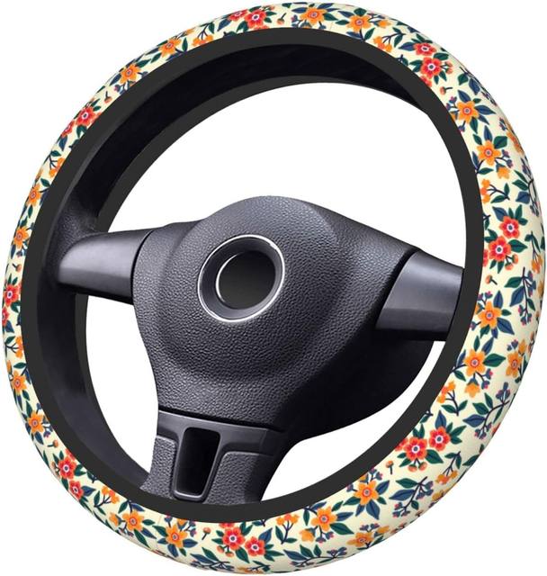 Ditsy Floral Steering Wheel Cover Auto Parts Pretty Yellow