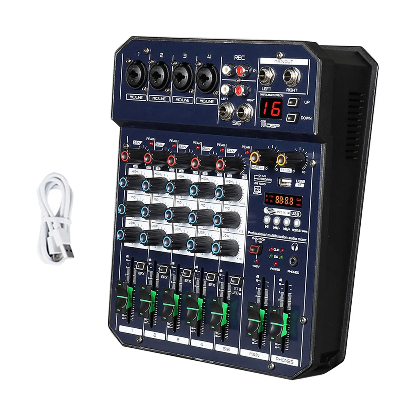 Audio Mixer Effects Mixer USB MP3 Computer Input Desk Console System US Adapter Sound Mixer Board for Podcasting Live Broadcasts