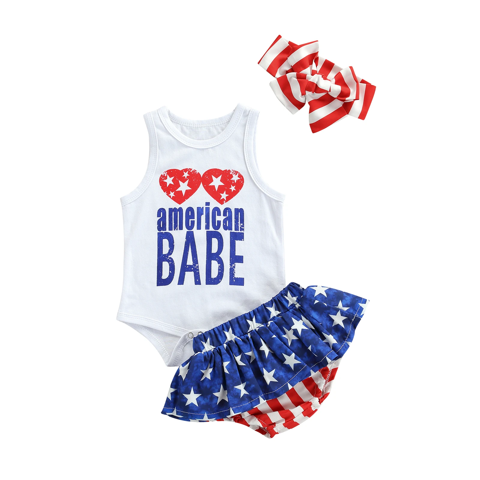 Citgeett Summer Independence Day Infant Baby Girls Outfit Letter Print Sleeveless Romper + Star Stripe Pantie + Hairband Clothes baby clothing set long sleeve	