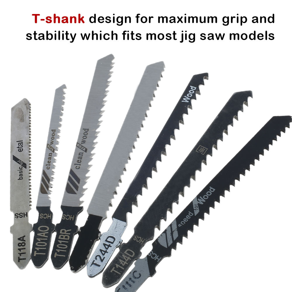 Description Picture 4 of item50Pcs Jig Saw Blade Set HCS Assorted Blade T-shank Fast Cut Down Jigsaw Blade Jig Saw Cutter for Thin Metal Wood Plastic Cutting