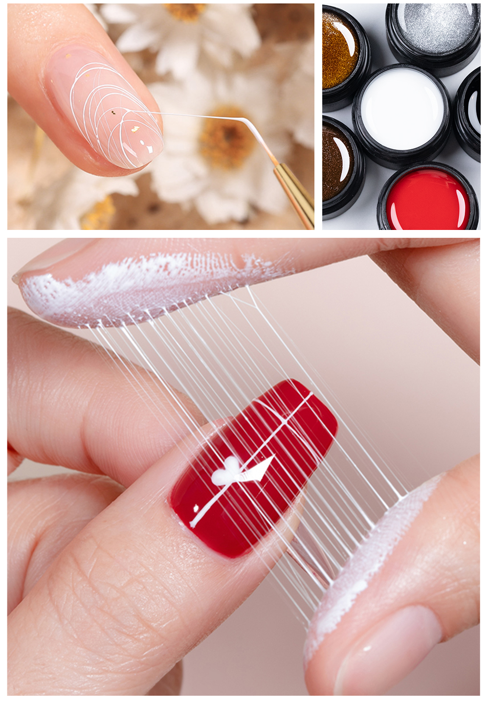 Description Picture 6 of itemBOZLIN Spider Wire Gel No Sticky Layer UV LED Painting Drawing Lining Gels Polish For Nail Design Rose Gold Color Nail Manicure