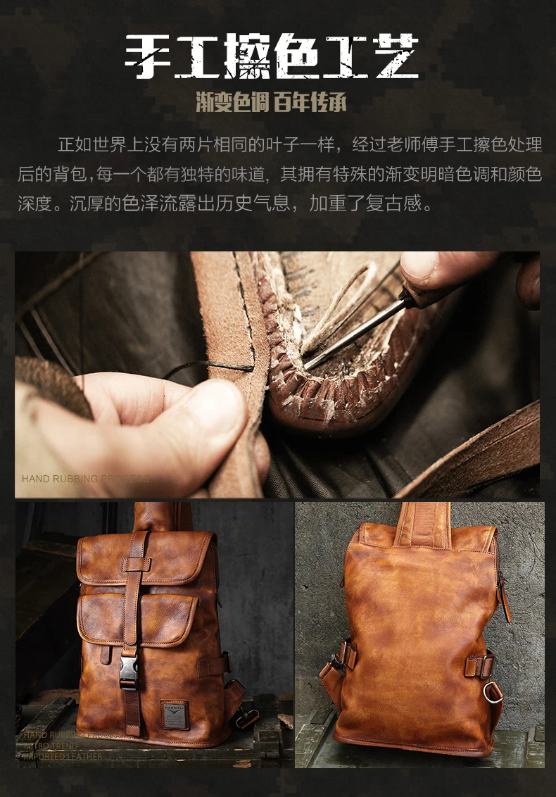 Hanmiis First Layer Cowhide Messenger Bag B6 Paratrooper Military Bag Portable Chest Bag Genuine Leather New Retro Men's Bag Lei