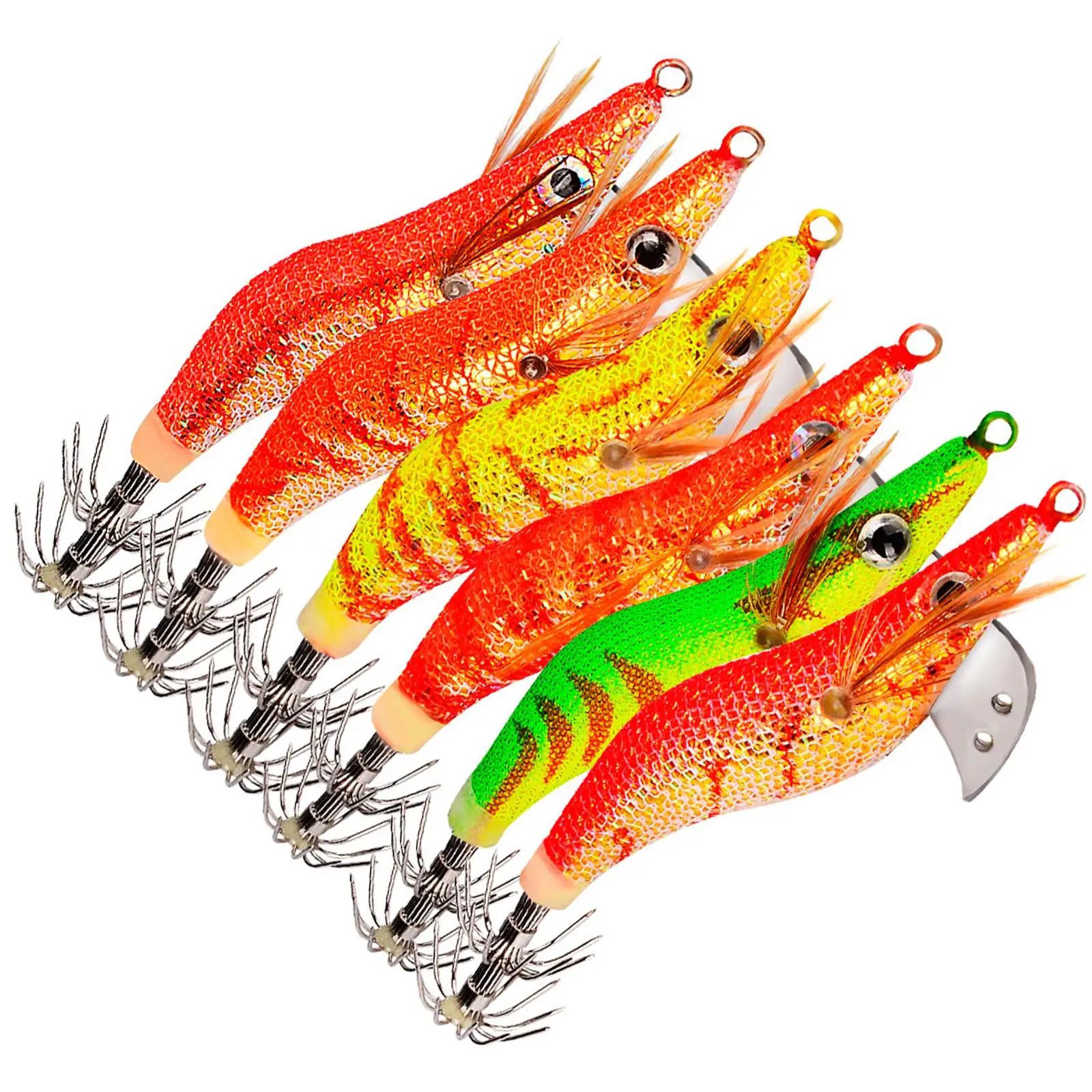 6 Pieces Squid Jig Hooks 3D Eyes Prawn Lures Fish Hook for Octopus Freshwater Fishing Cuttlefish Squid Fishing Sea Fishing
