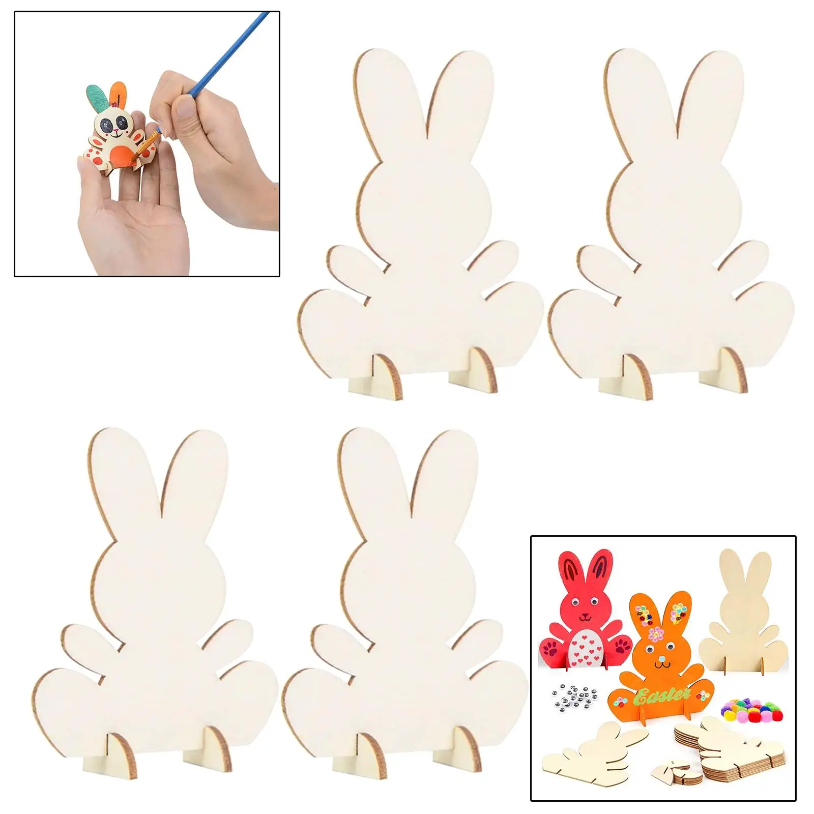 4Pcs Easter Rabbit Wood Shapes Ornaments Unfinished Wooden Bunny Cutouts for Wedding DIY
